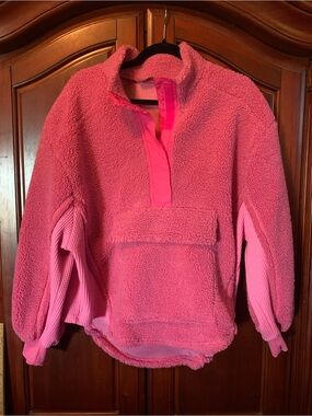 Cozy Women's Pink Sherpa Half-Zip Pullover Hoodie